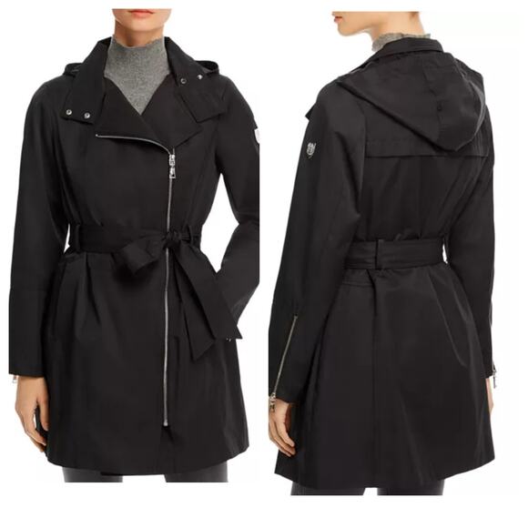 Vince Camuto Black rainproof trench coat with hood size Large - Picture 1 of 8